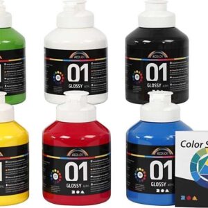 Akrylmaling Sæt - Primærfarver - Blank - 01 - 6x500ml - A-color