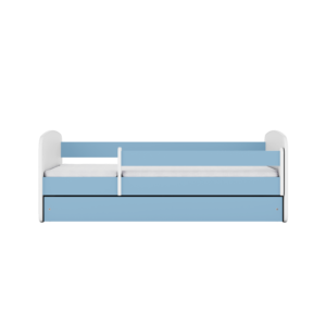 Babydreams juniorseng, m. madras, sengehest, skuffe - hvid og blå laminat (140x70)