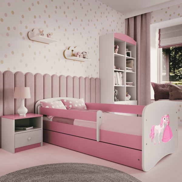 Babydreams juniorseng prinsesse m hest, m. madras, sengehest, skuffe - hvid/lyserød laminat (140x70)