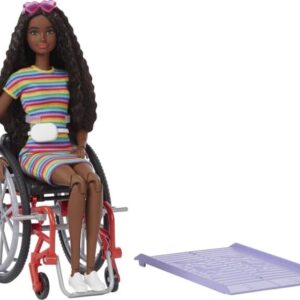 Barbie - Dukke I Kørestol - Med Stribet Kjole