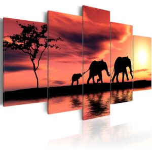 Billede - African elephants family - 100 x 50 cm - På italiensk lærred