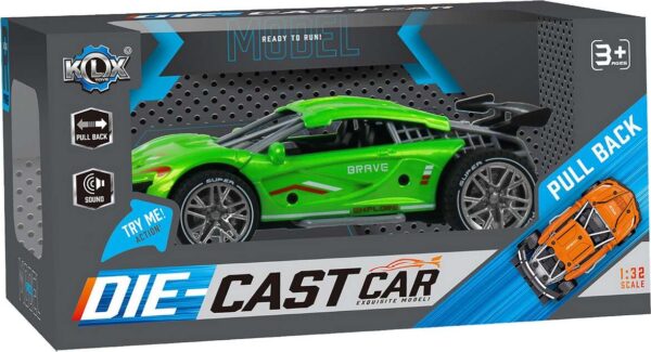 Die-cast Pull Back Car W/sound & 'try-me', Green - Klx Toys