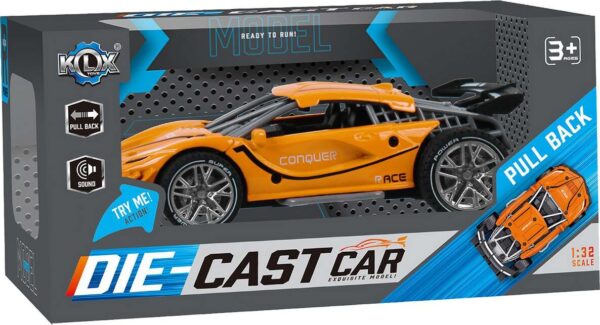 Die-cast Pull Back Car W/sound & 'try-me', Orange - Klx Toys