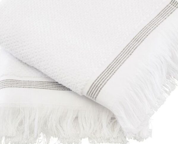 Hvid med grå striber, Håndklæde, Økologisk bomuld, sæt á 2 stk. by Meraki (B: 60 cm. x L: 40 cm., Hvid med grå striber)