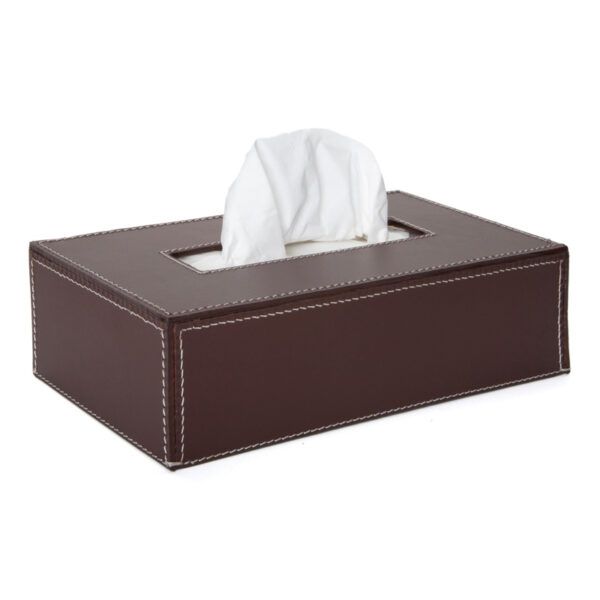 Ørskov Tissue Box Læder L: 24 B:12,5 H:7 - Brun m. hvide syninger