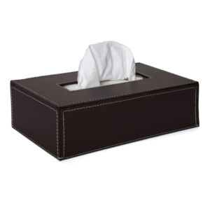 Ørskov Tissue Box Læder L: 24 B:12,5 H:7 - Chokolade m. hvide syninger