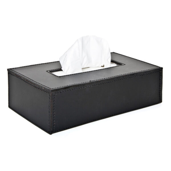 Ørskov Tissue Box Læder L: 24 B:12,5 H:7 - Sort m. sorte syninger