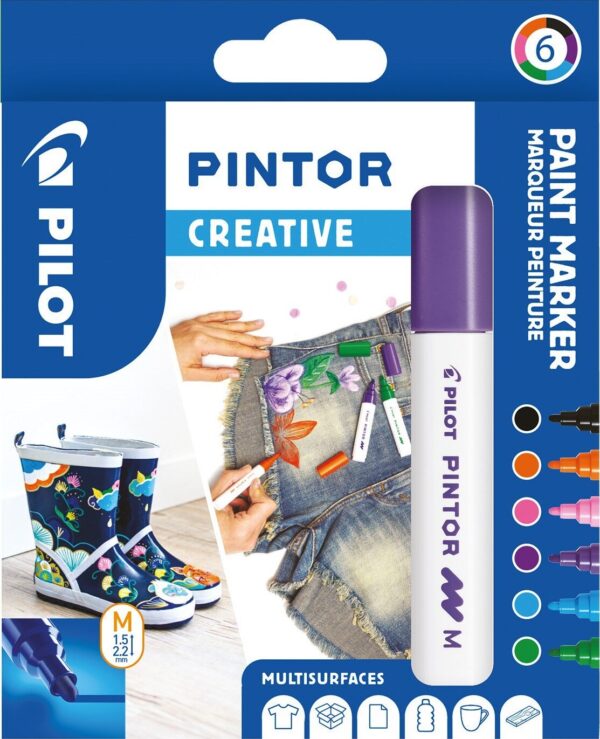 Pilot - Pintor Kreativ Marker æske Med 6 Klassiske Farver (medium Spids)