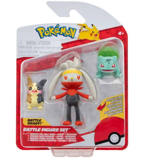 Pokémon Figurer - 3-pak - Battle Figure - Morpeko/Bulbasaur/Rabo